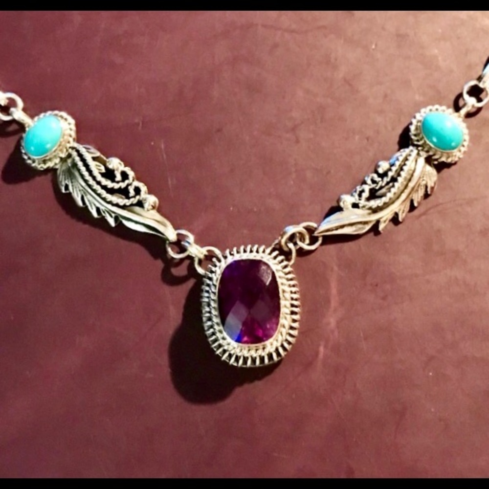 CHACO CANYON TURQUOISE➕AMETHYST STERLING NECKLACE
